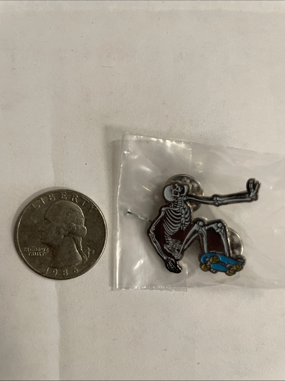 Powell Peralta Skeleton Skateboard Enamel Pin - Blue Skateboard
